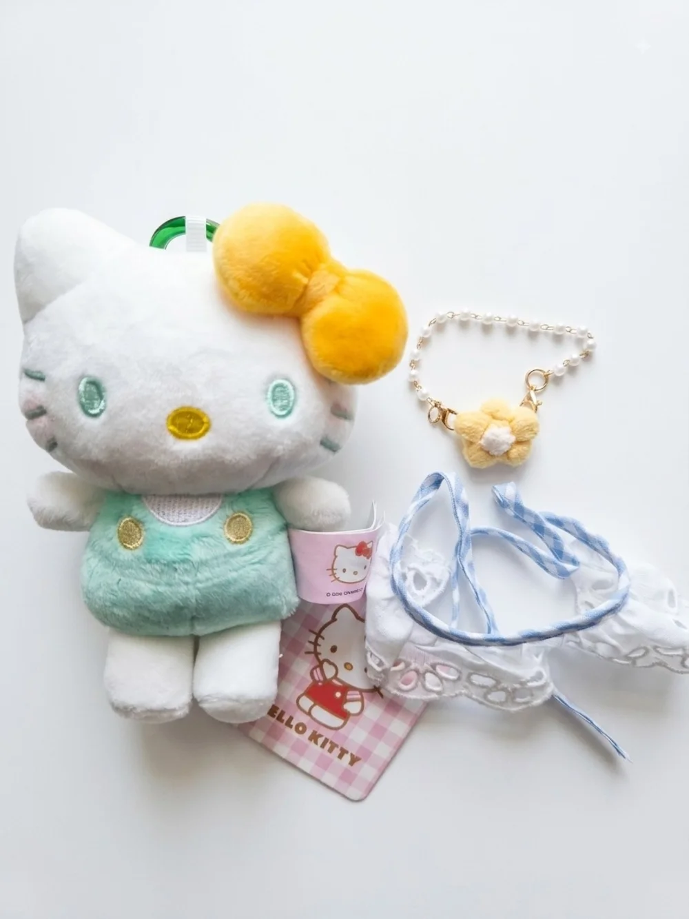 Sanrio Hello Kitty Plush Keychain - White, Yellow & Mint Outfit